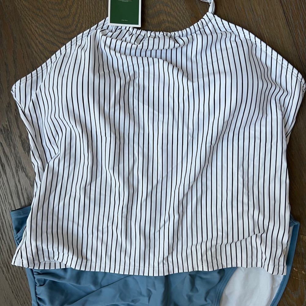 Women’s White Striped Swim Tankini Top by